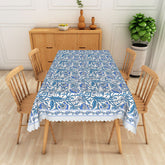 Lofaris Retro Floral Rectangle Tablecloth in Blue and White for Cottage Farmhouse Shabby Chic Decor